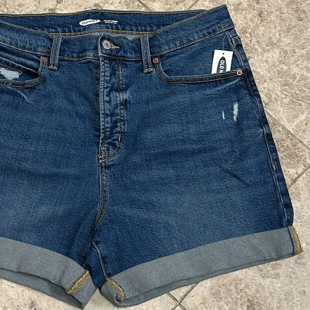 Old Navy Sky High Button Fly Cuffed Jean Short Size 14 NEW 5” Inseam